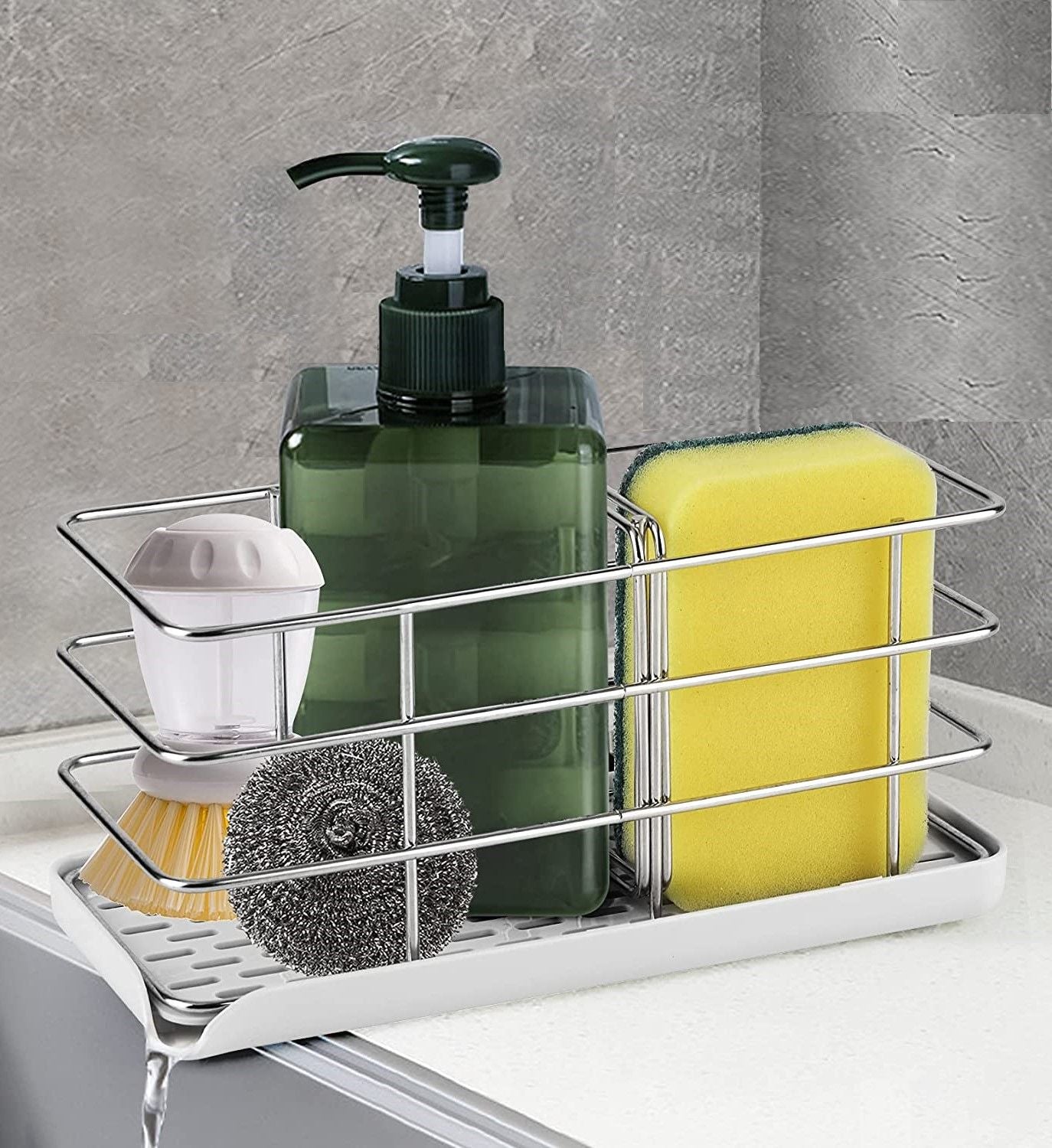 Sink Caddy Sponge Holder with Auto Freesanting Overflow for Kitchen and Bathroom