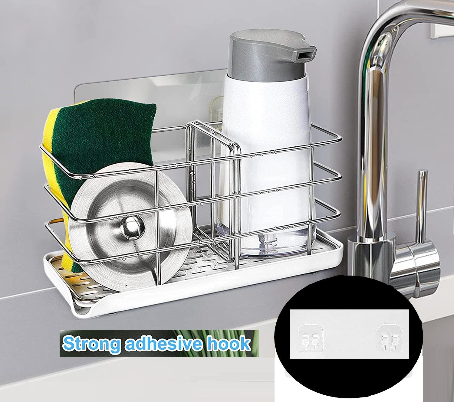 Sink Caddy Sponge Holder with Auto Freesanting Overflow for Kitchen and Bathroom