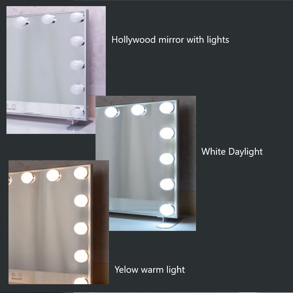 Hollywood Makeup Mirror with Lights (Silver, 60 x 53cm)