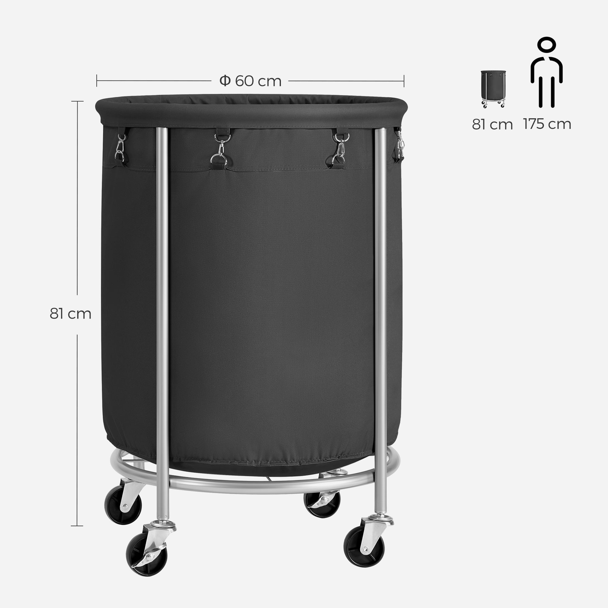 Laundry Basket with Wheels, Black