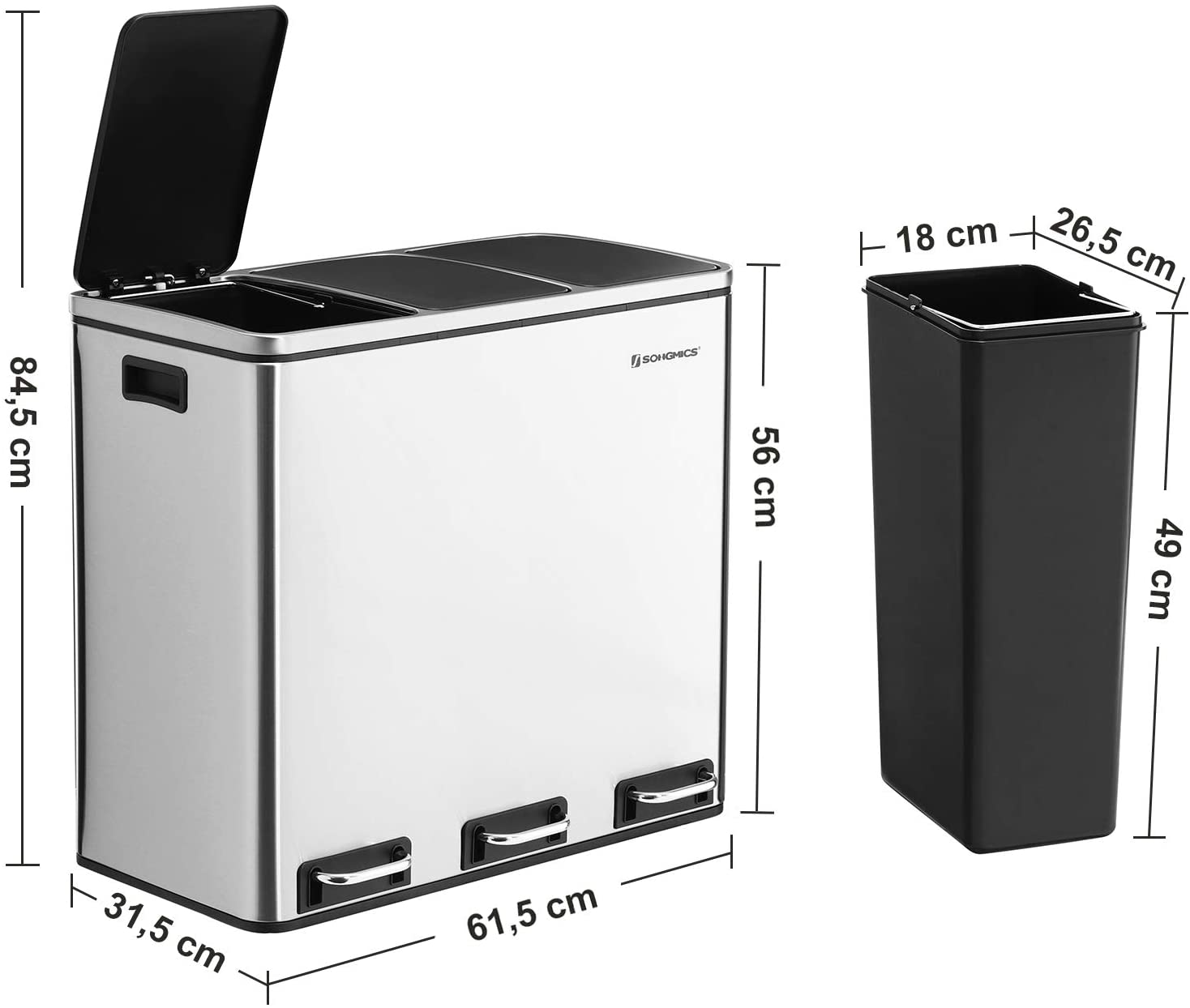 3 x 18L Kitchen Bin Waste Separation System