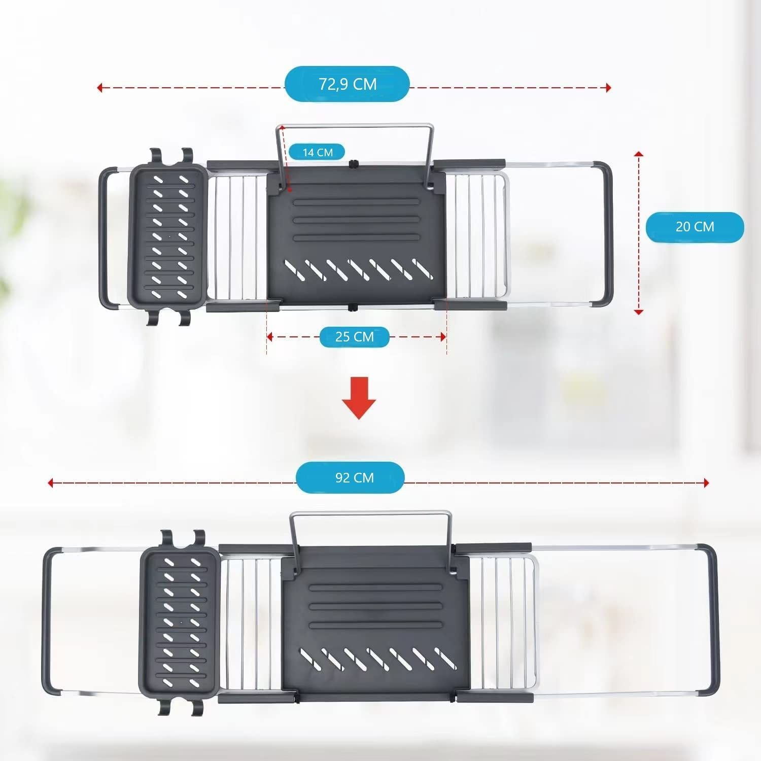 Aluminum Extendable Bathtub Caddy Tray for Bathroom