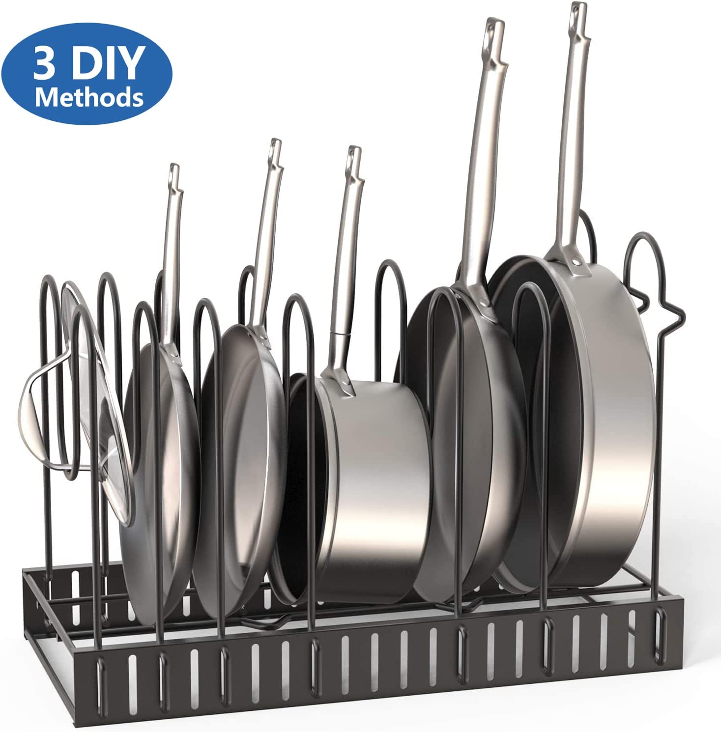 8 Pots and Pans Holder Adjustable Organizer Under Cabinet (Upgraded Version)