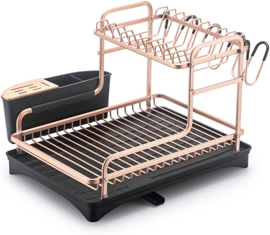 Aluminum Dish Drying Rack with Removable Cutlery Holder and Cup Holder