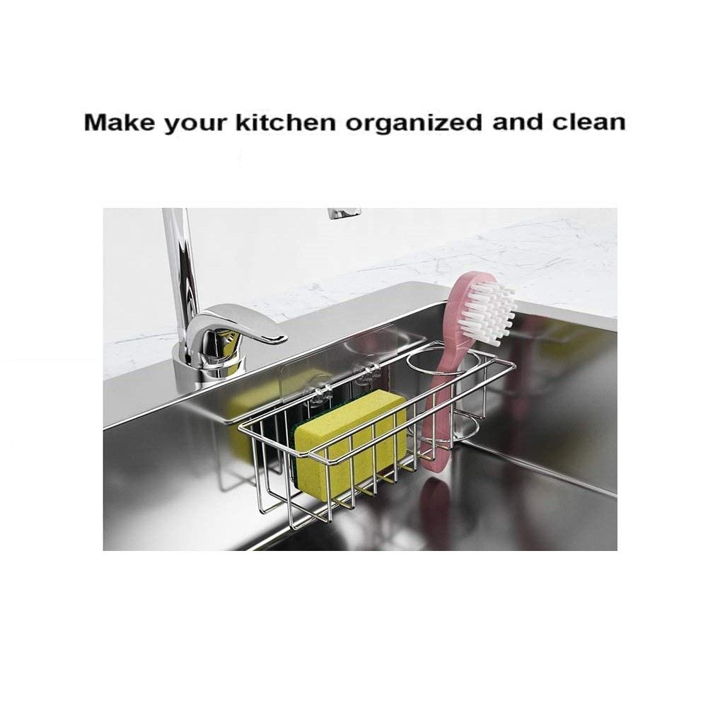 3-in-1 Adhesive Stainless Steel Sink Caddy Organizer Storage for Kitchen  Rustproof