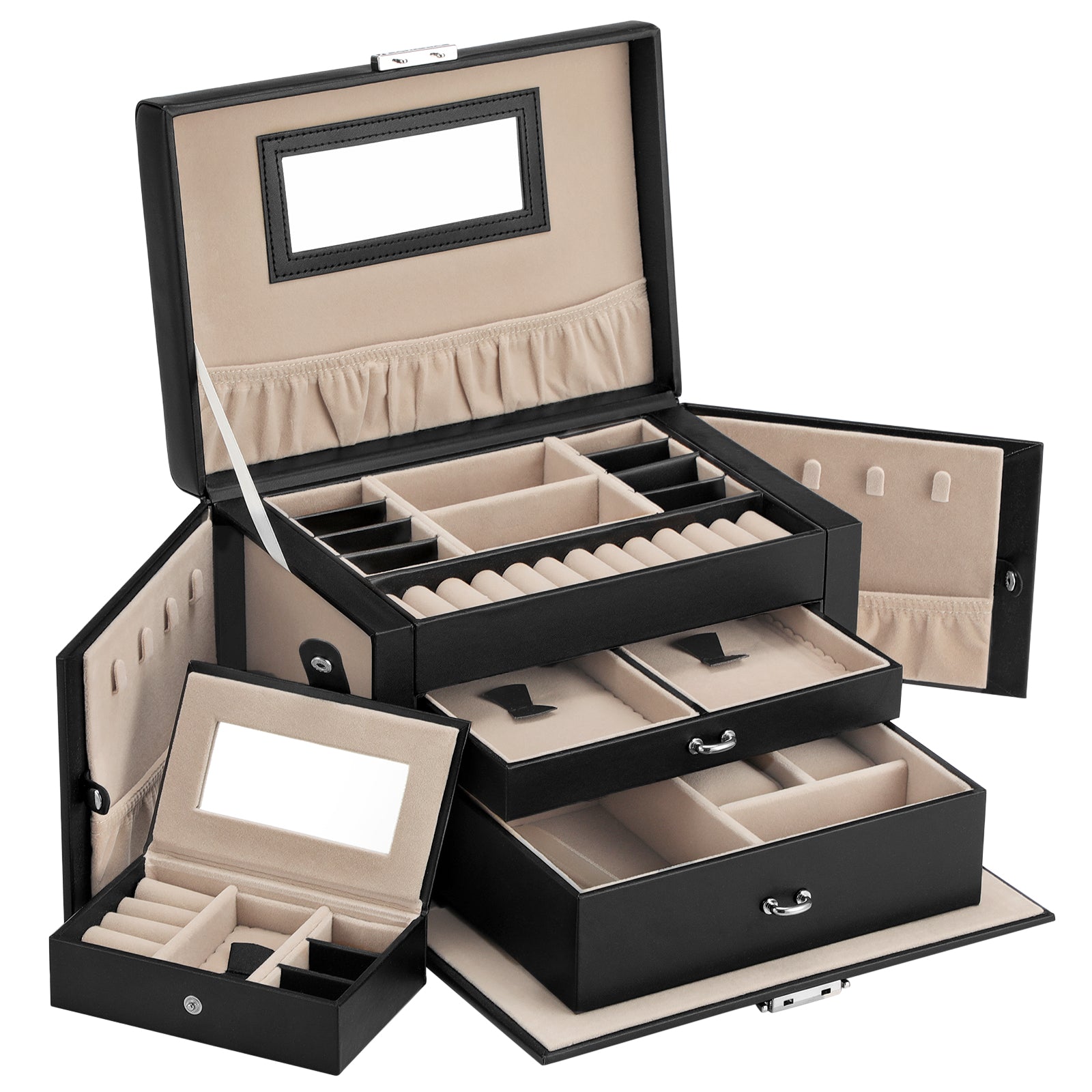 Lockable Jewelry Box 3-Tier Display Case