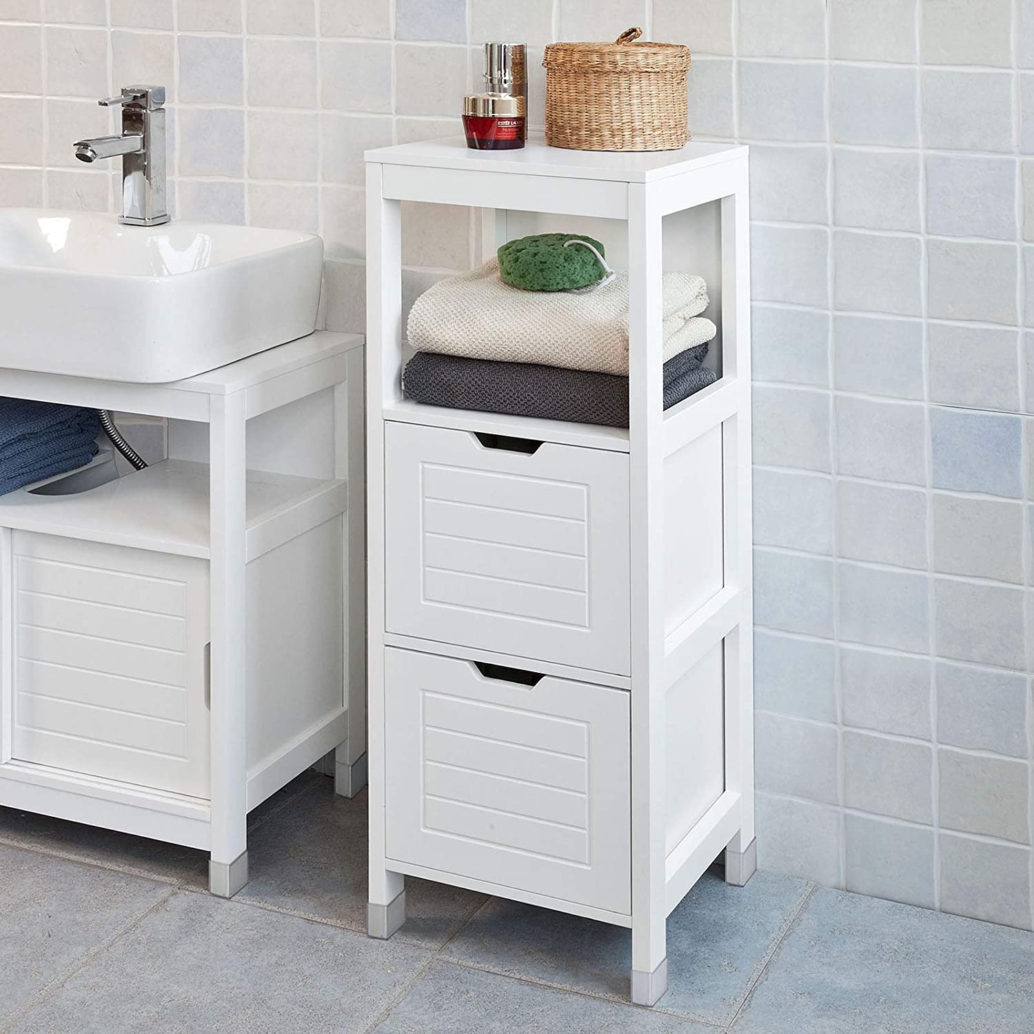 Freestanding Cabinet with 2 Drawers and Shelf for Bathroom