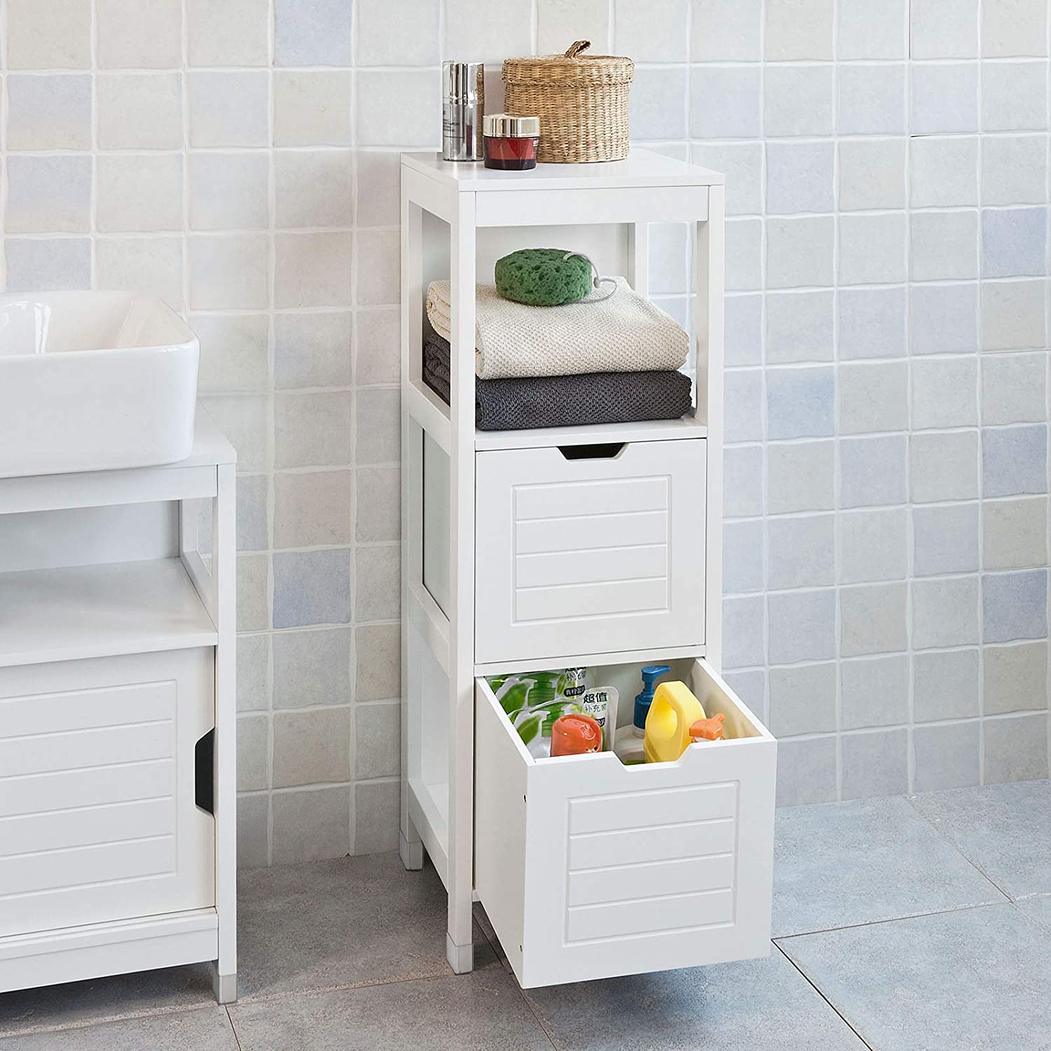 Freestanding Cabinet with 2 Drawers and Shelf for Bathroom