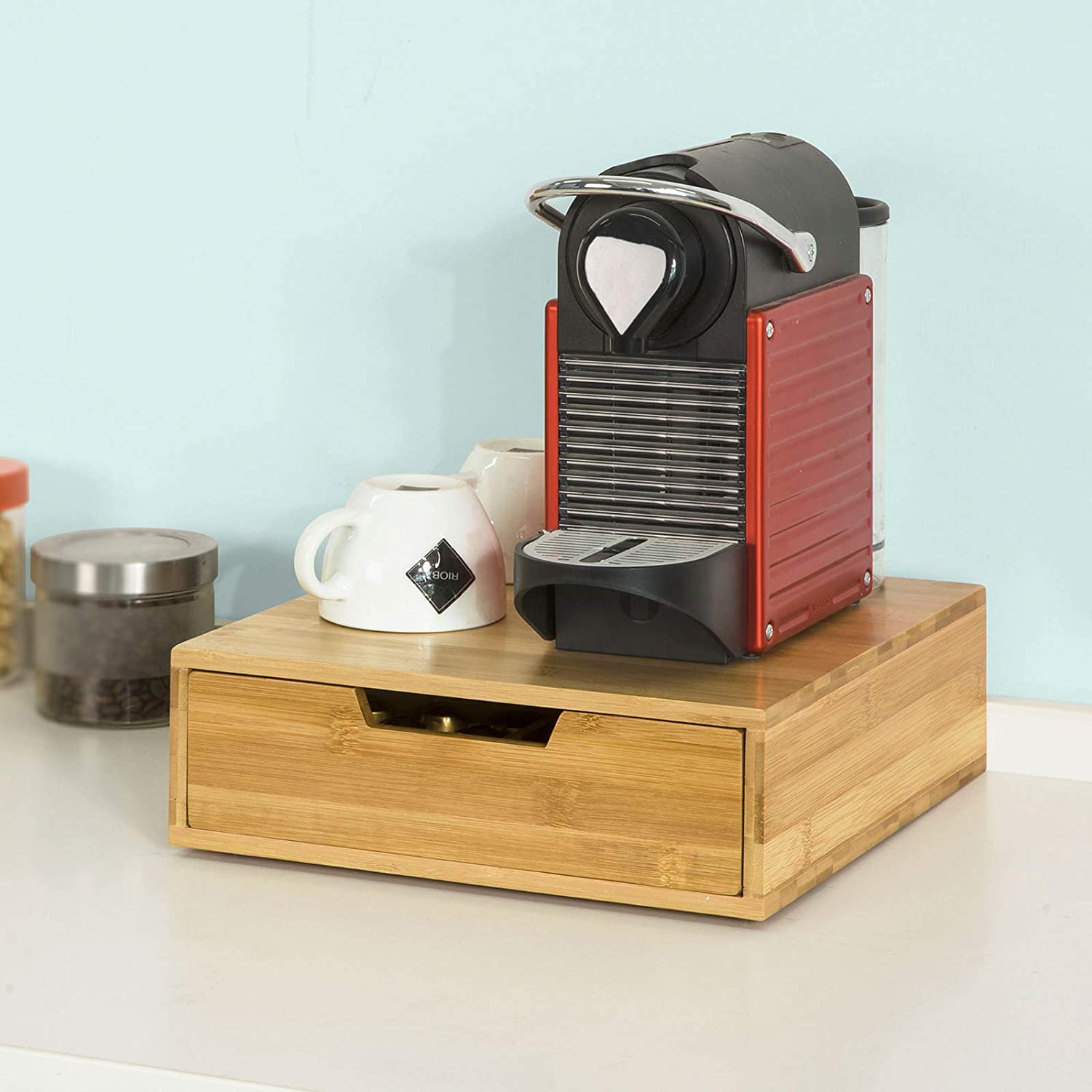 Coffee Machine Stand and Storage Box for Coffee Capsules and Tea Bags