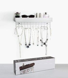 Hanging Jewelry Organizer 25 Hooks (White)