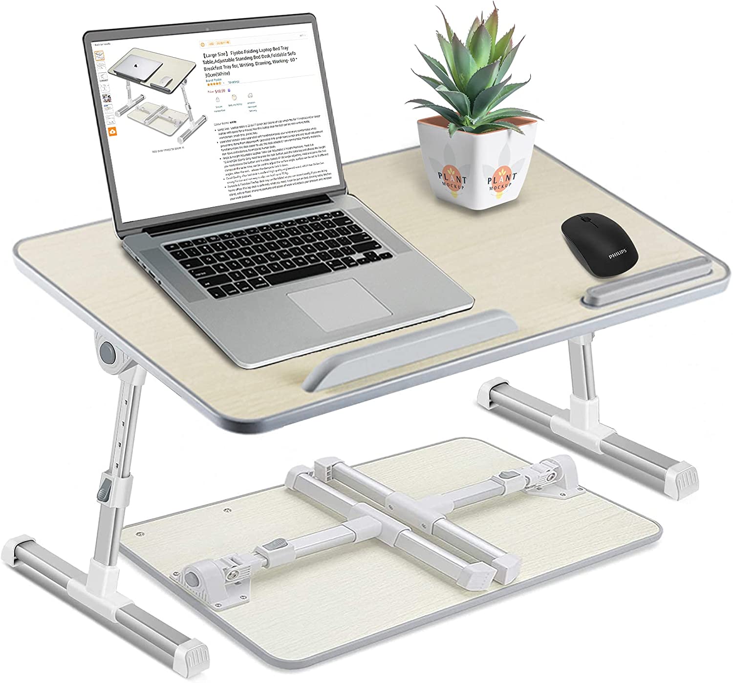 Large Size Folding and Adjustable Laptop Bed Tray Table for, Writing, Drawing and Working - 60 x 30 cm (White)