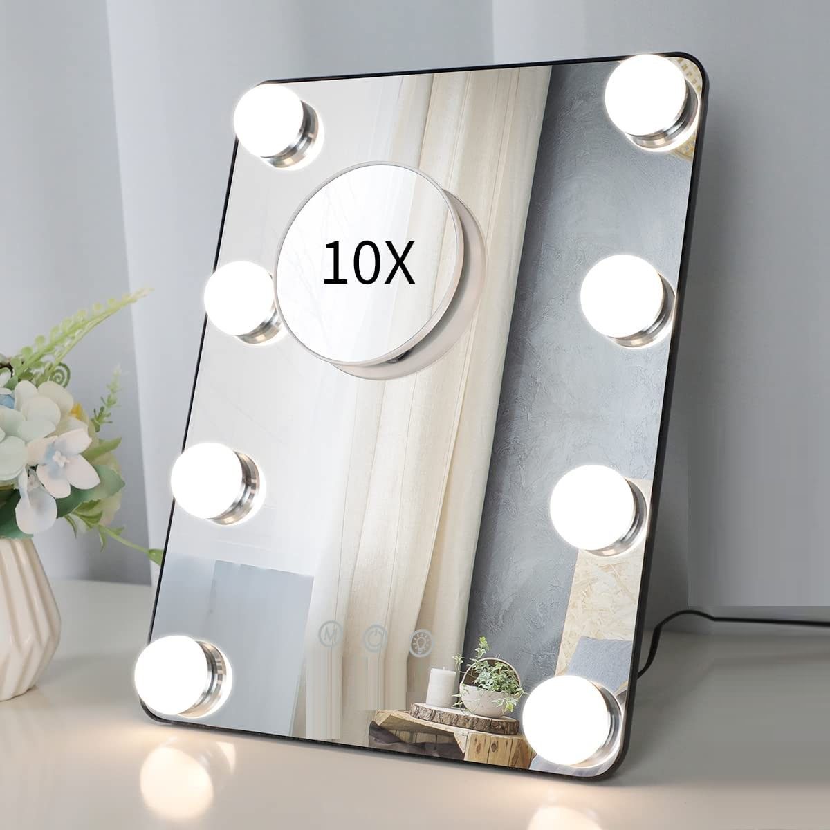 Vanity Mirror with Lights with 8 Dimmable Bulbs for Makeup and Travel (Black, 30 x23 cm)