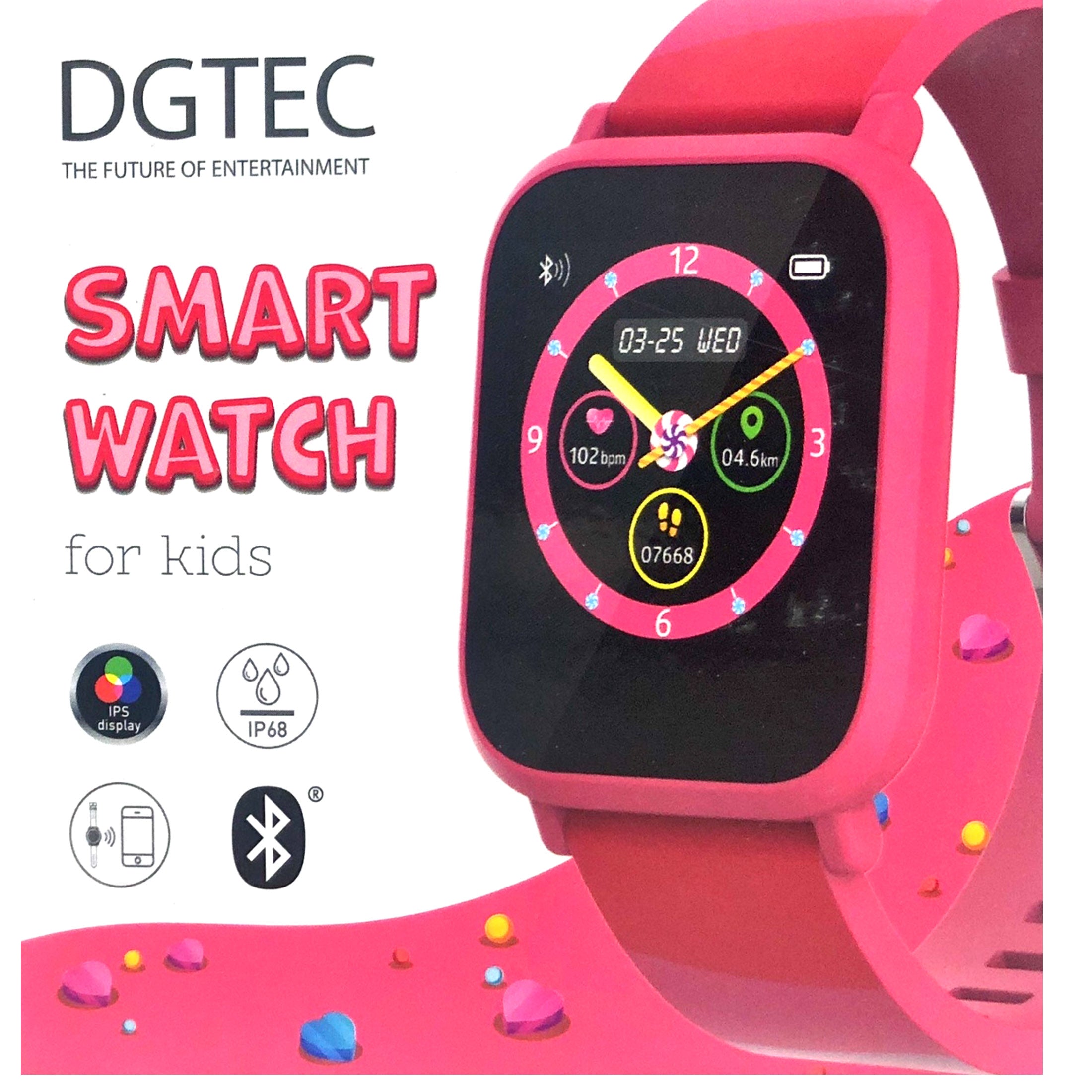 New DGTEC Kids Kidi Smart Watch Fit4Kid App Sport IP68 Pink Candy