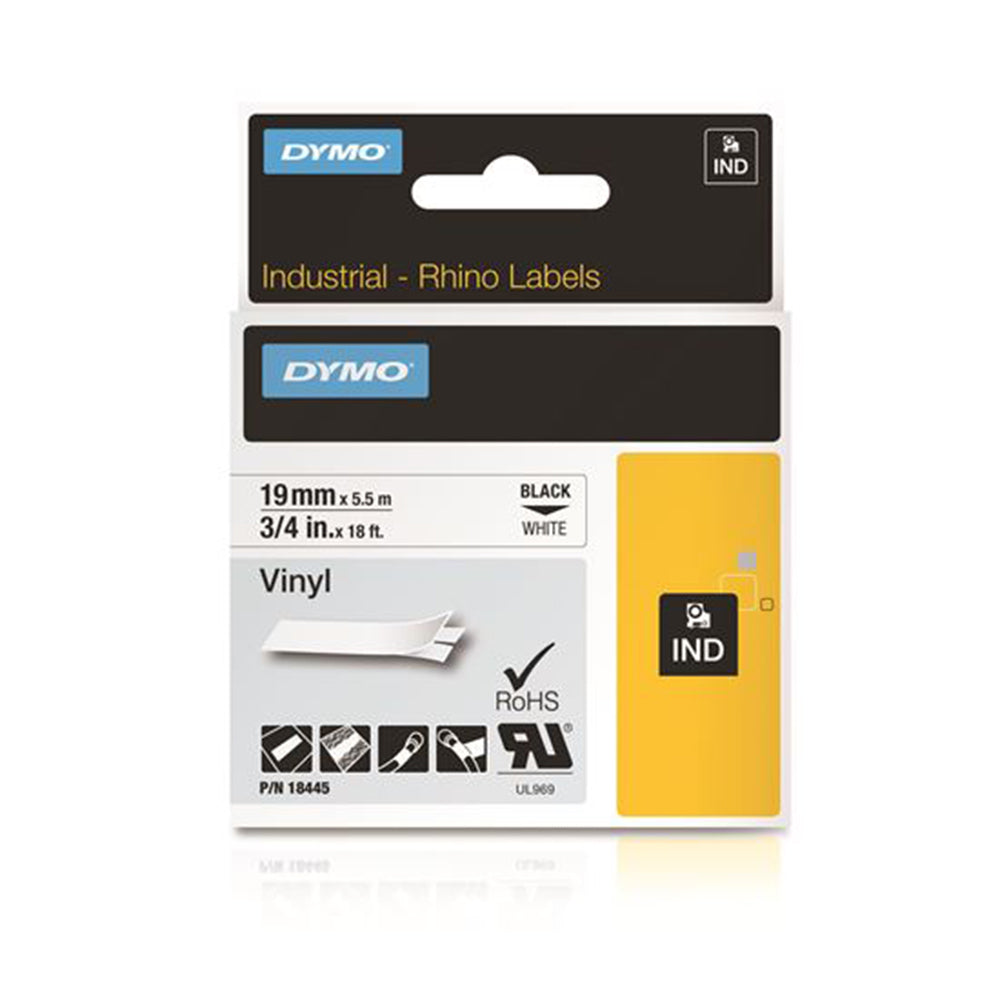 DymoRhino Blk on Wt 19mm Tape 19mm x 5.5m - for use in Dymo Printer