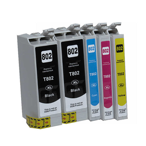 Compatible Premium 802XL High Yield Inkjet Cartridge Set of 5 - 2BK,1C,1M,1Y (C13T356192-C13T356492) - for use in Epson Printers