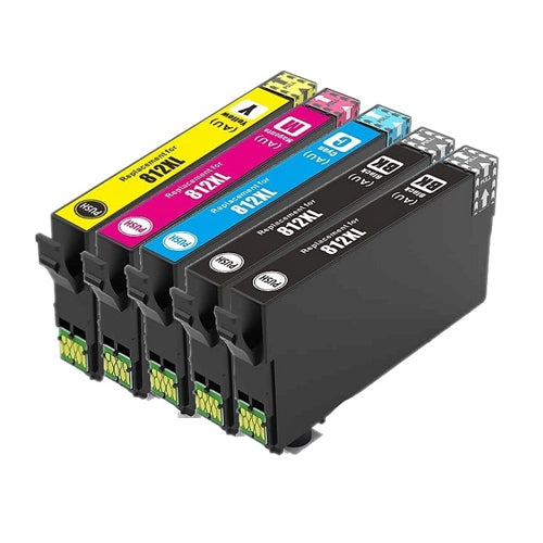 Compatible Premium 812XL High Yield Inkjet Cartridge Set of 5 - 2BK,1C,1M,1Y (C13T05E192-C13T05E492) - for use in Epson Printers