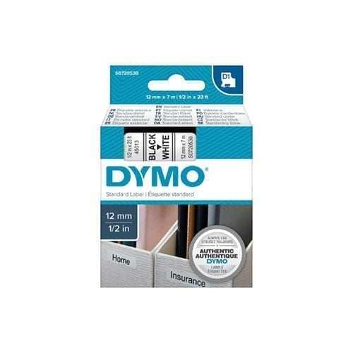 Dymo Blk on Wht 12mmx7m Tape - for use in Dymo Printer