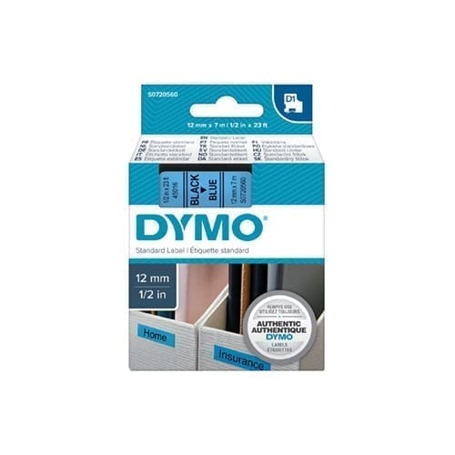 Dymo Blk on Blue 12mmx7m Tape - for use in Dymo Printer