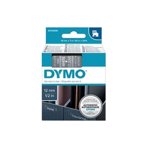 Dymo Wht on Clr 12mmx7m Tape - for use in Dymo Printer