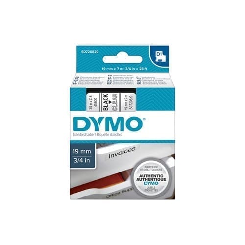 Dymo Blk on Clr 19mmx7m Tape - for use in Dymo Printer