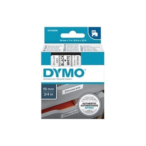 Dymo Blk on Wht 19mmx7m Tape - for use in Dymo Printer