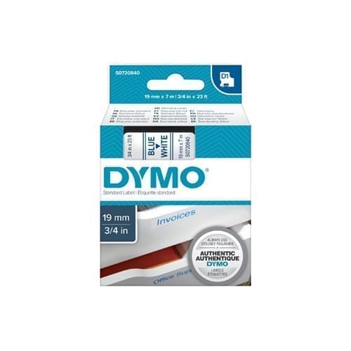 Dymo Blue on Wht 19mmx7m Tape - for use in Dymo Printer