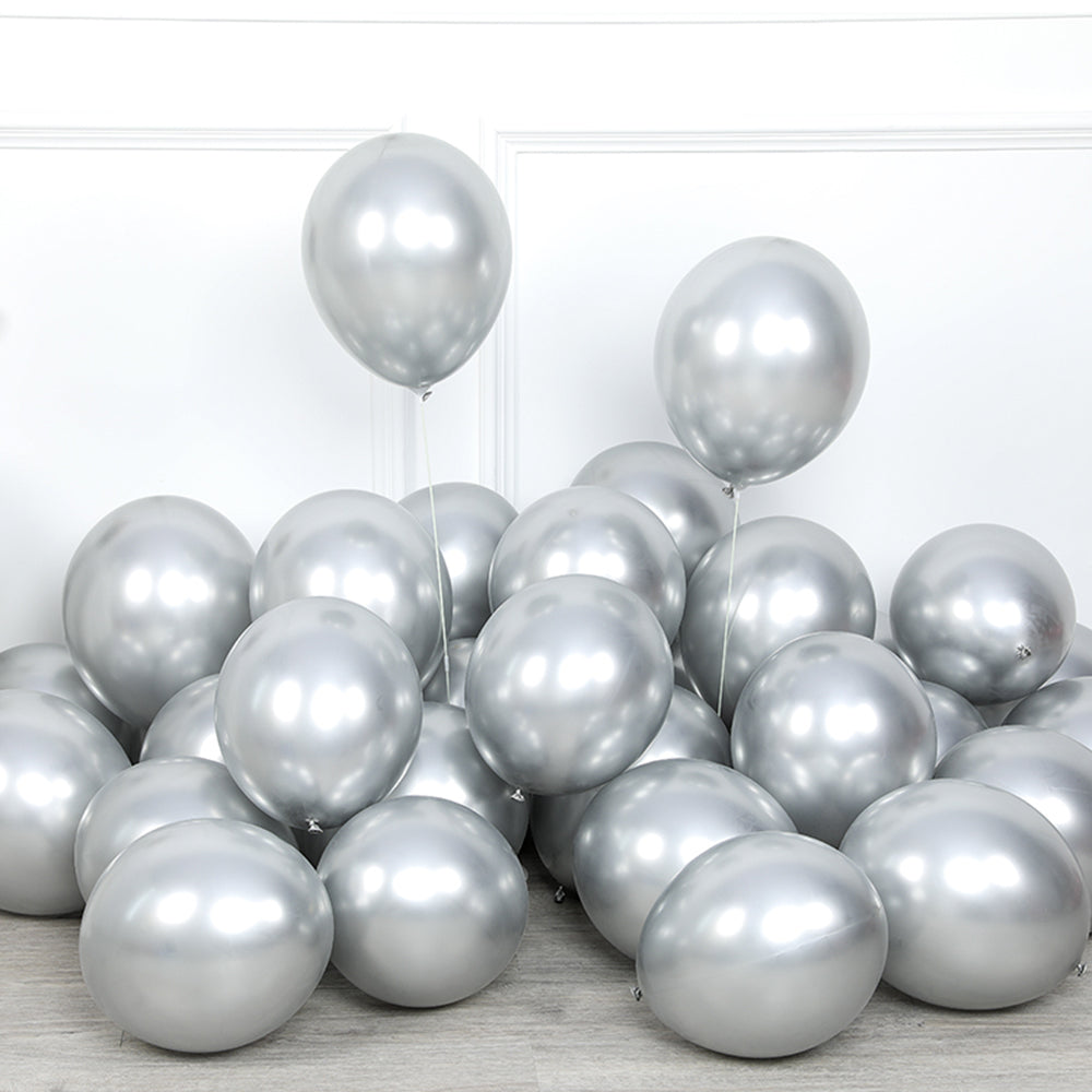 50PCS 5'' Latex Balloon Set Metallic Silver Birthday Wedding Party Decoration