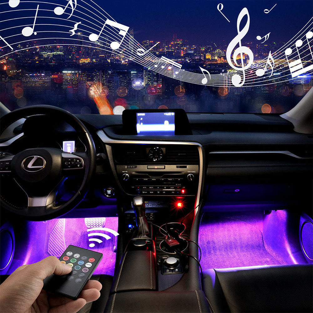 4X 12V 12LED RGB Car Interior LED Strip Lights Wireless APP Remote Control Music