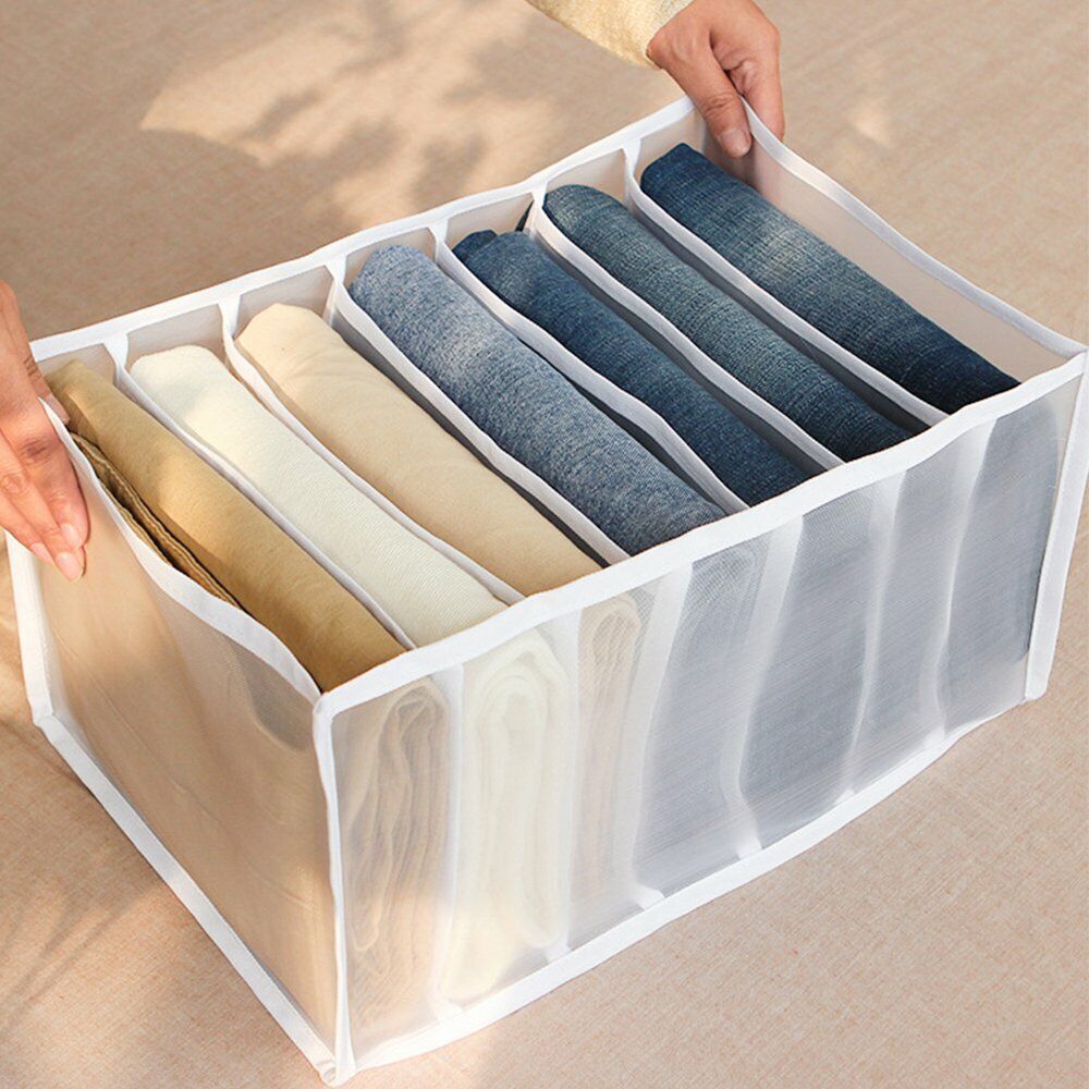 2PCS 7 Grids Mesh Foldable Clothes Storage Jeans Pants Organizer Clothes Organizer 36X25X20CM