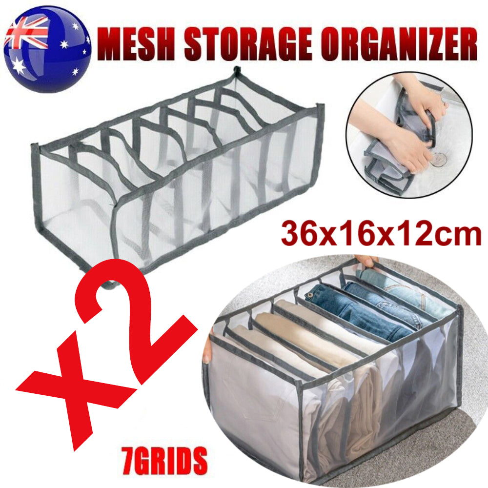 2PCS 7 Grids Mesh Foldable Clothes Storage Jeans Pants Organizer Clothes Organizer 36X17X12CM