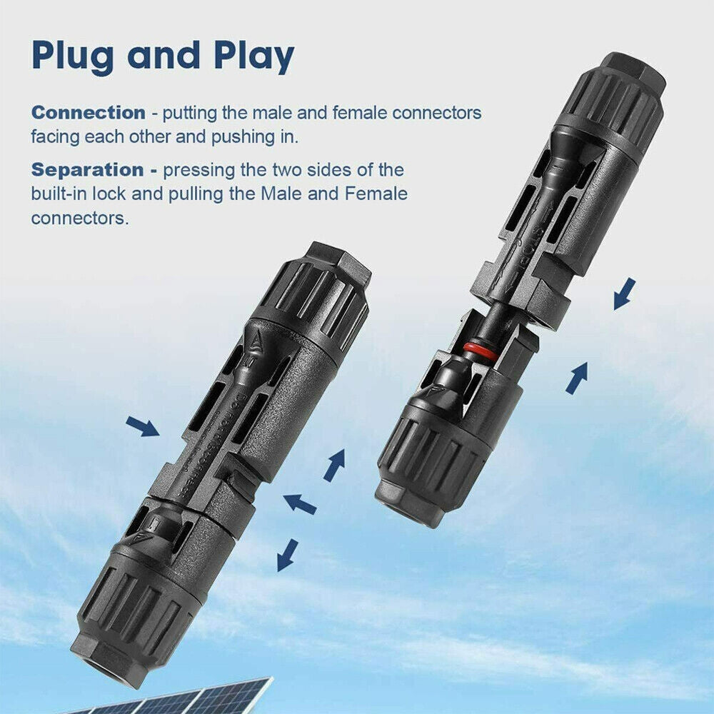 10 Pairs Solar Panel Connectors 30A Line Plug Socket Male & Female IP67 PV Cable