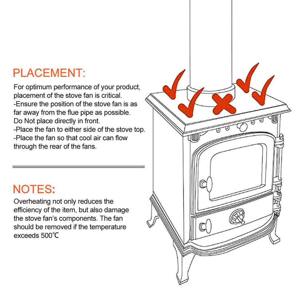 Wood Heater Fan Eco Heat Powered Self-Powered Silent for Fireplace Stove Burner