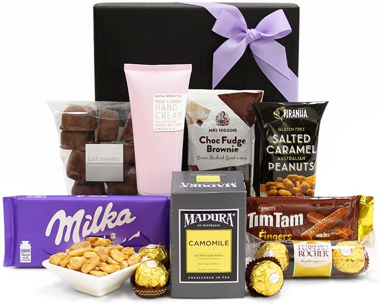 Pamper Gift Hamper - Hand Cream, Tea & Chocolate - Pampering Gift Box for Friends, Family, Coworkers, Colleagues, Neighbours, Mentor - Sweet & Savoury Gift Hamper Box