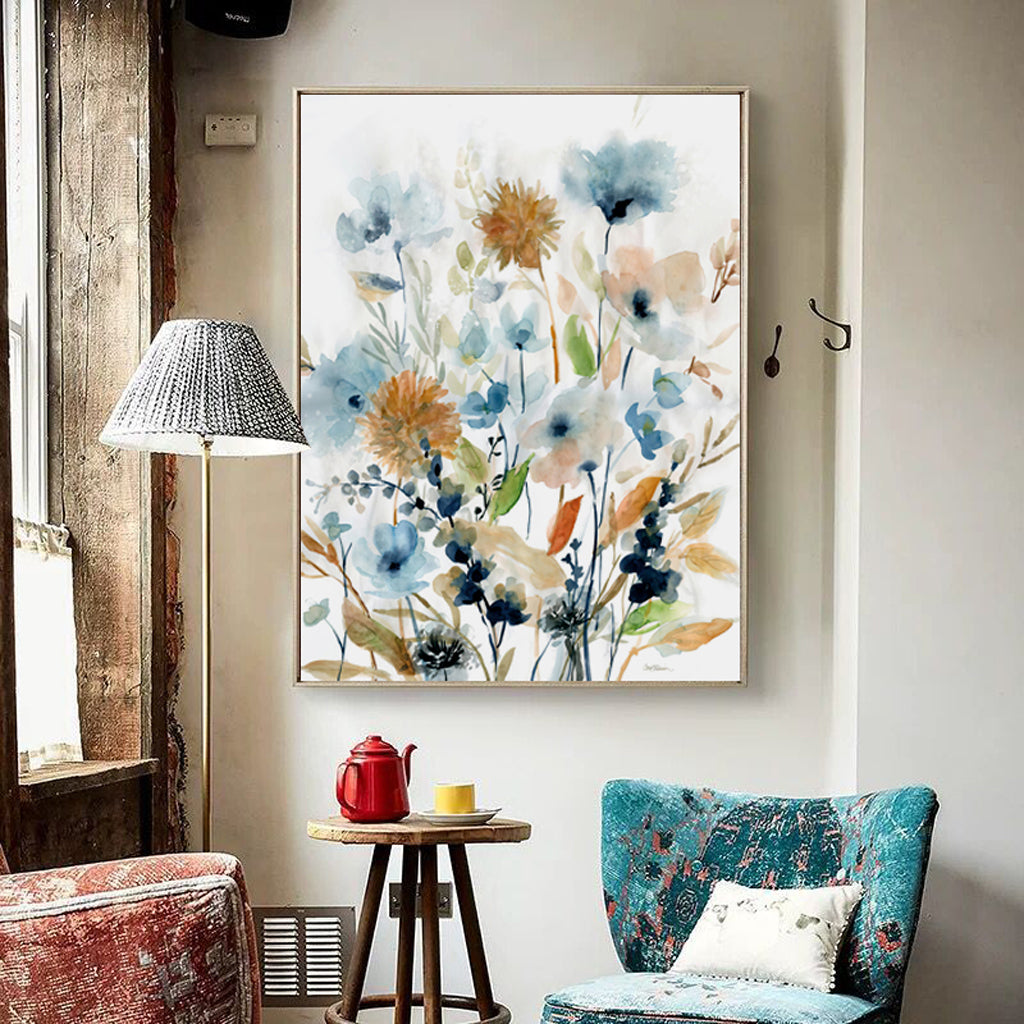 Wall Art 50cmx70cm Colourful Floras Watercolour style I Gold Frame Canvas