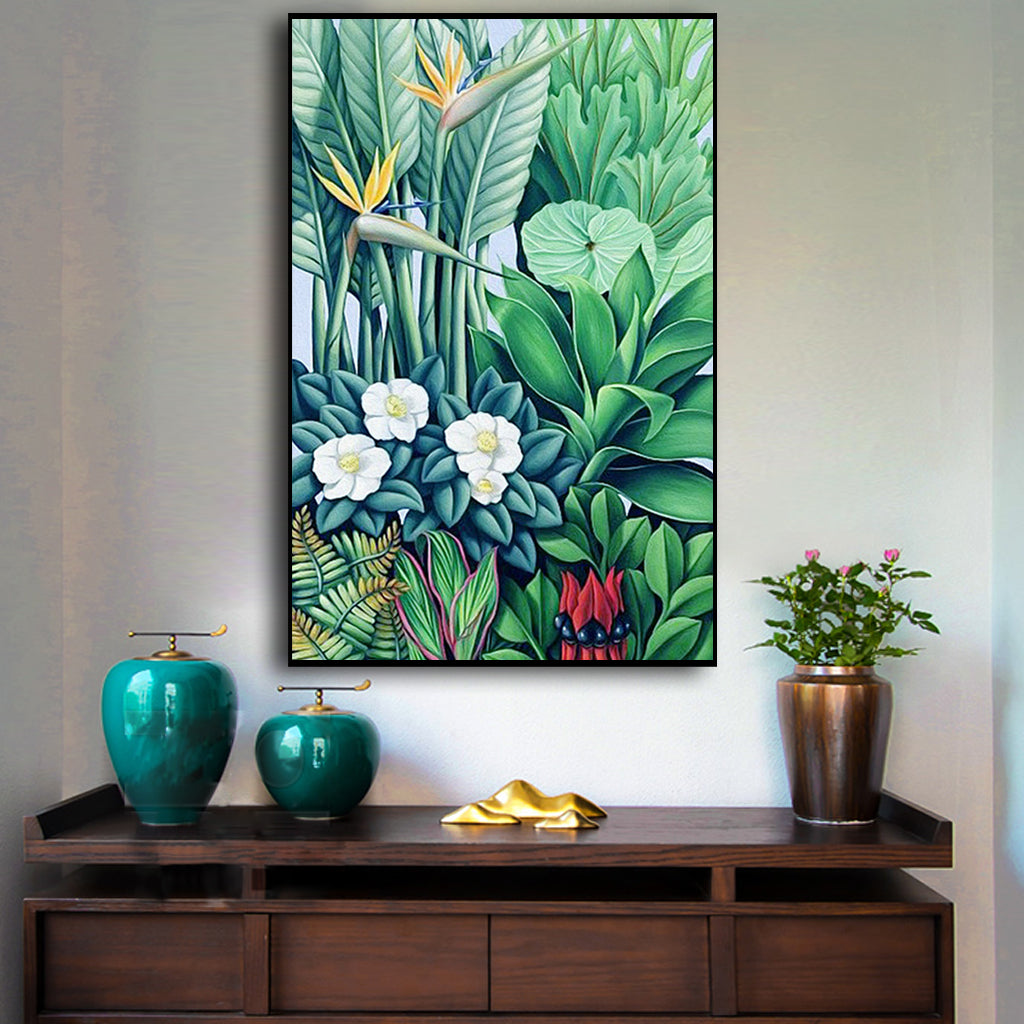 60cmx90cm Tropical plants Black Frame Canvas Wall Art
