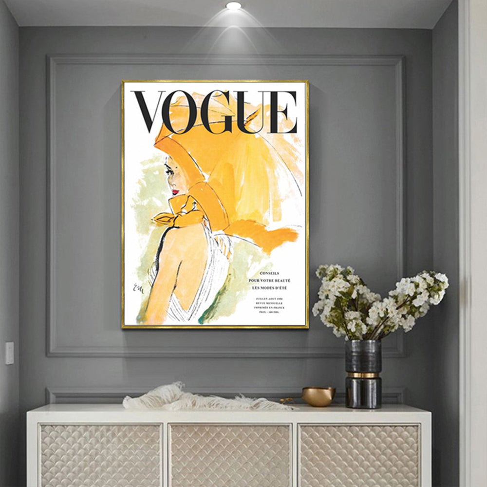 Wall Art 50cmx70cm Vogue Girl Gold Frame Canvas