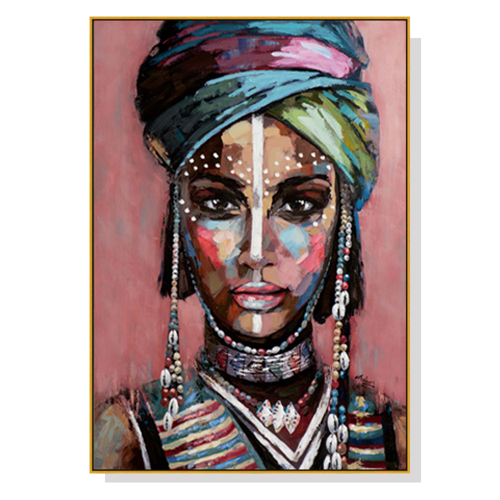 Wall Art 70cmx100cm African woman II Gold Frame Canvas