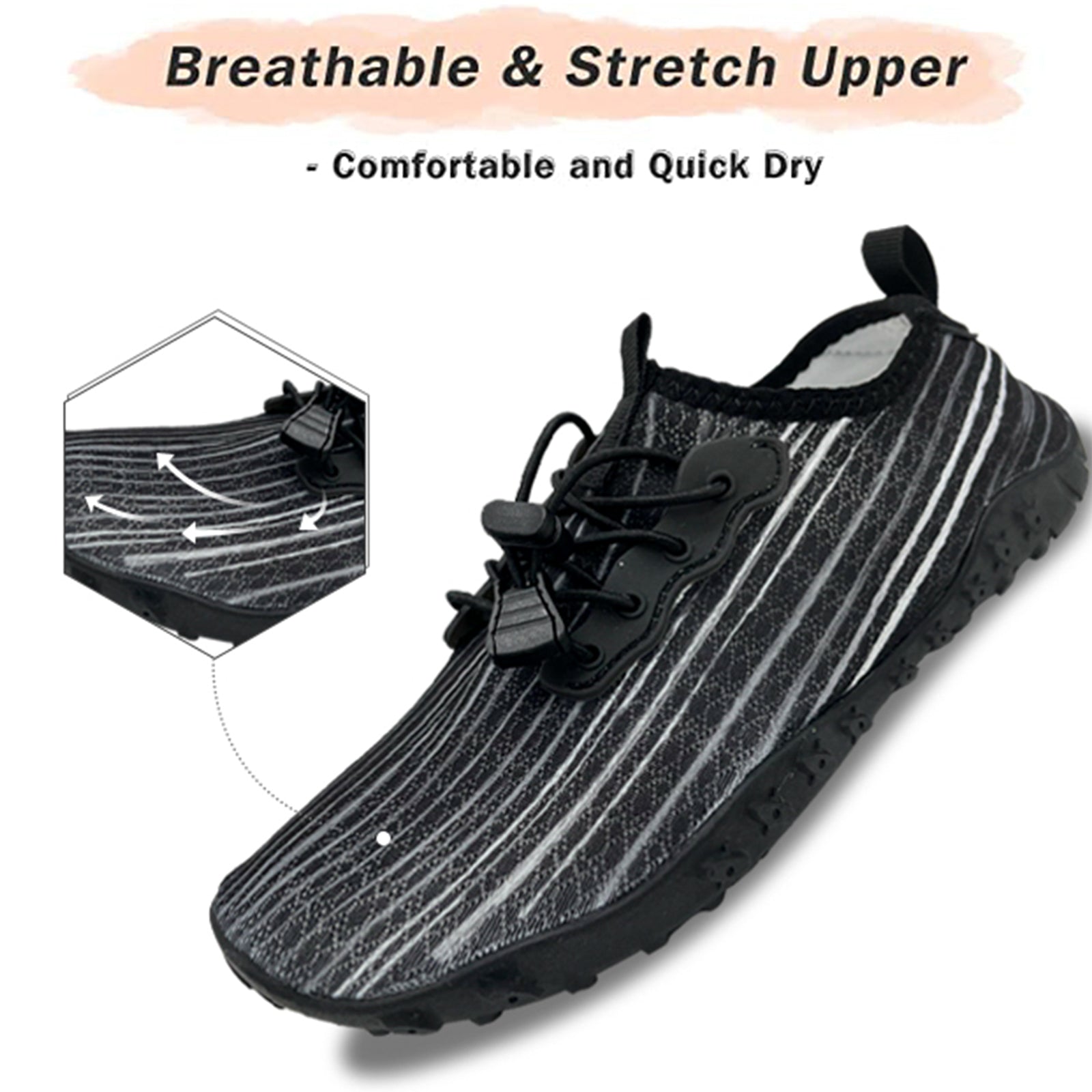 Water Shoes for Men and Women Soft Breathable Slip-on Aqua Shoes Aqua Socks for Swim Beach Pool Surf Yoga (Black Size US 12)