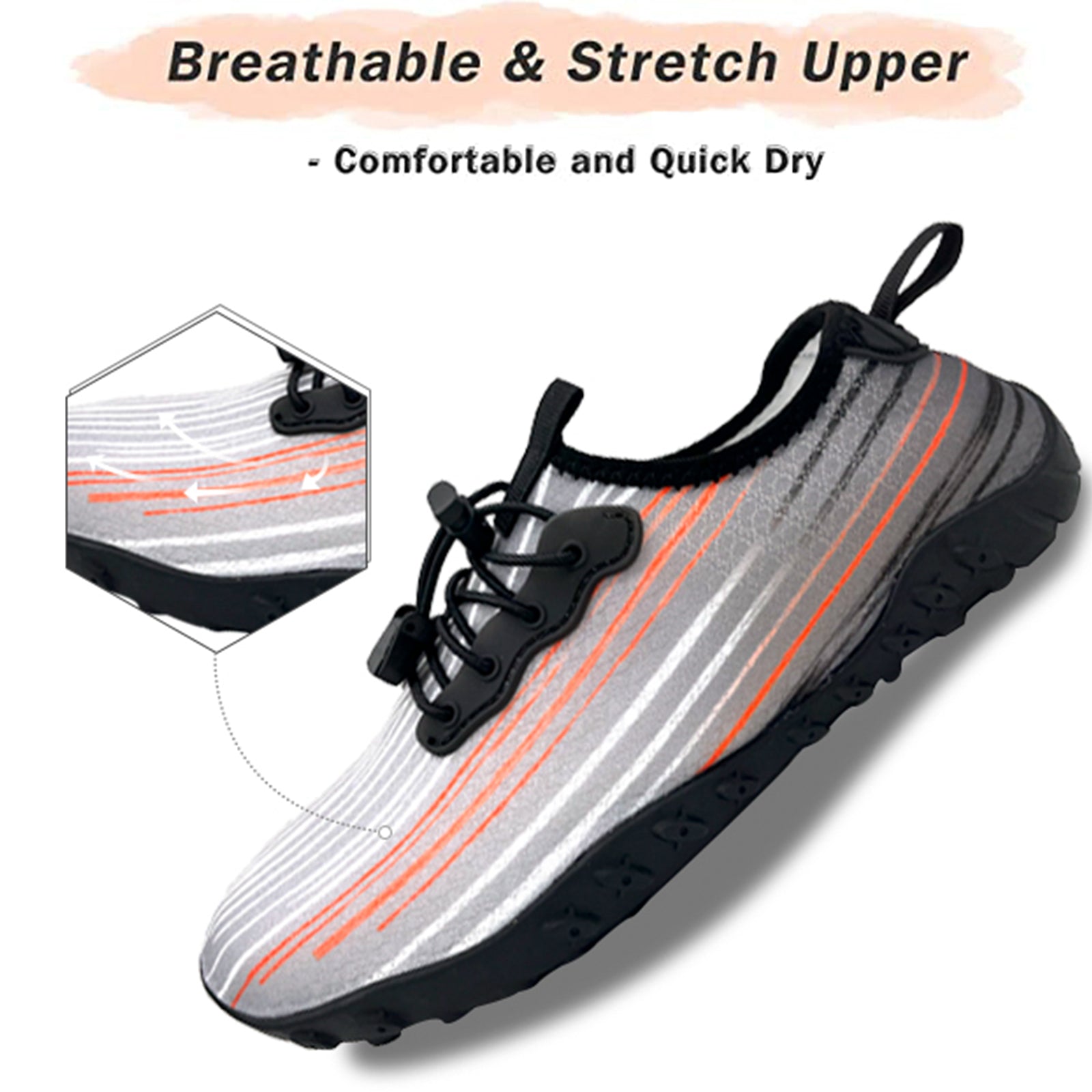 Water Shoes for Men and Women Soft Breathable Slip-on Aqua Shoes Aqua Socks for Swim Beach Pool Surf Yoga (Grey Size US 10.5)