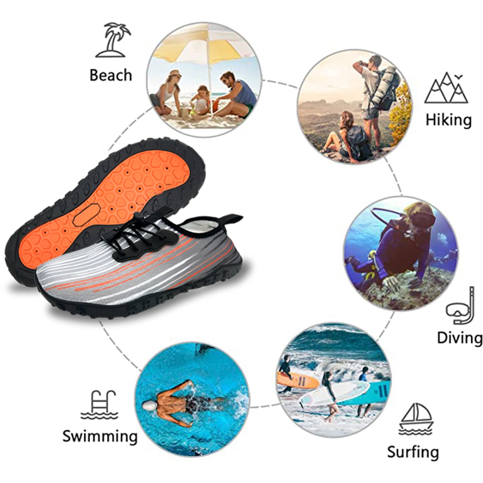 Water Shoes for Men and Women Soft Breathable Slip-on Aqua Shoes Aqua Socks for Swim Beach Pool Surf Yoga (Grey Size US 7)