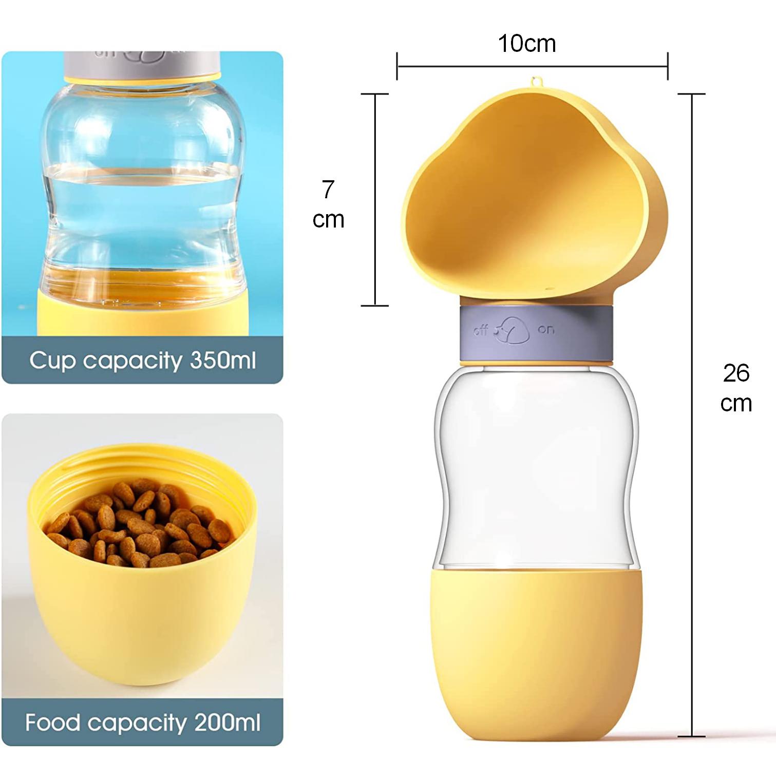 Portable Dog Water Bottle with Food Container Leak Proof Dog Water Dispenser(Yellow)