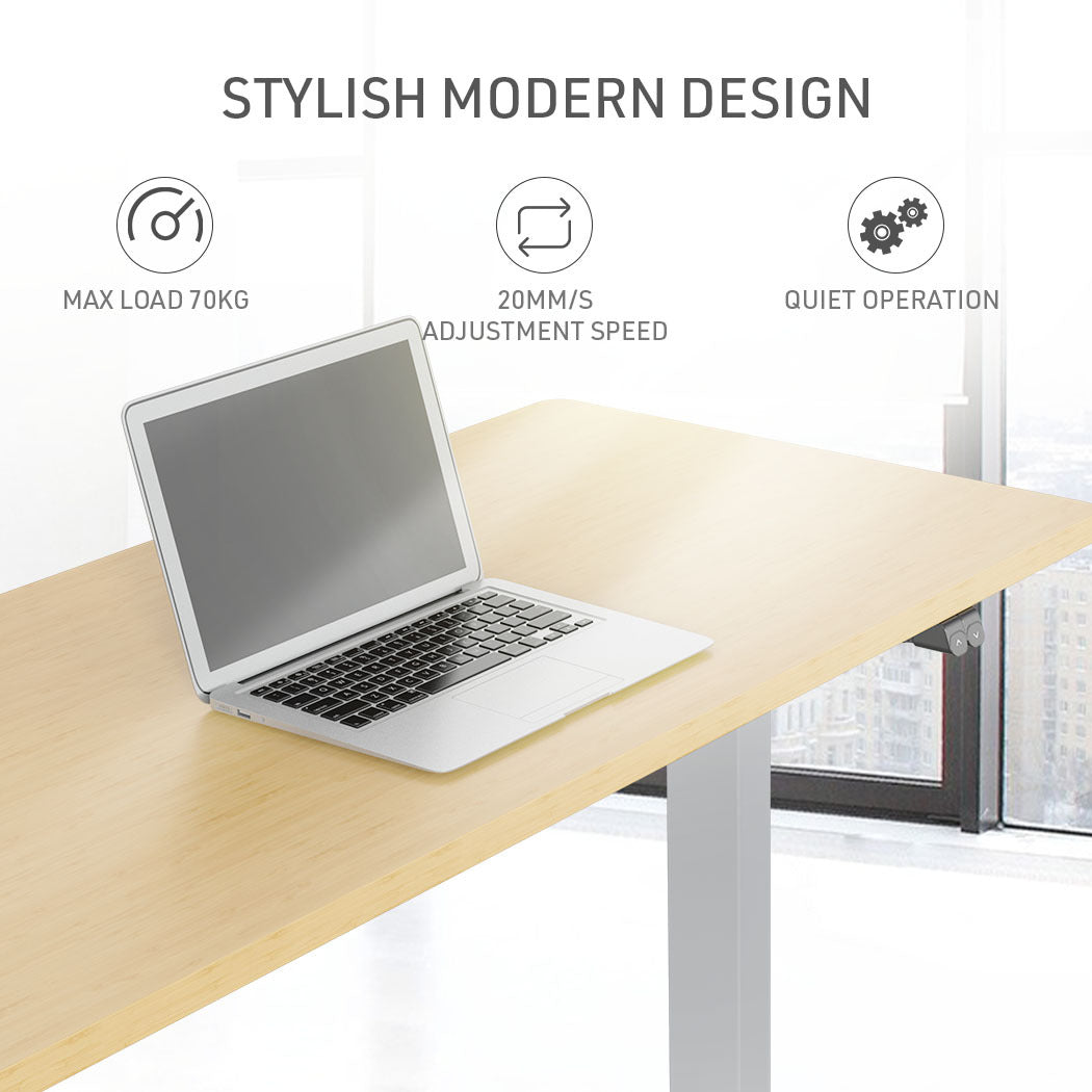 Fortia Sit To Stand Up Standing Desk, 140x60cm, 72-118cm Electric Height Adjustable, 70kg Load, White Oak Style/Silver Frame