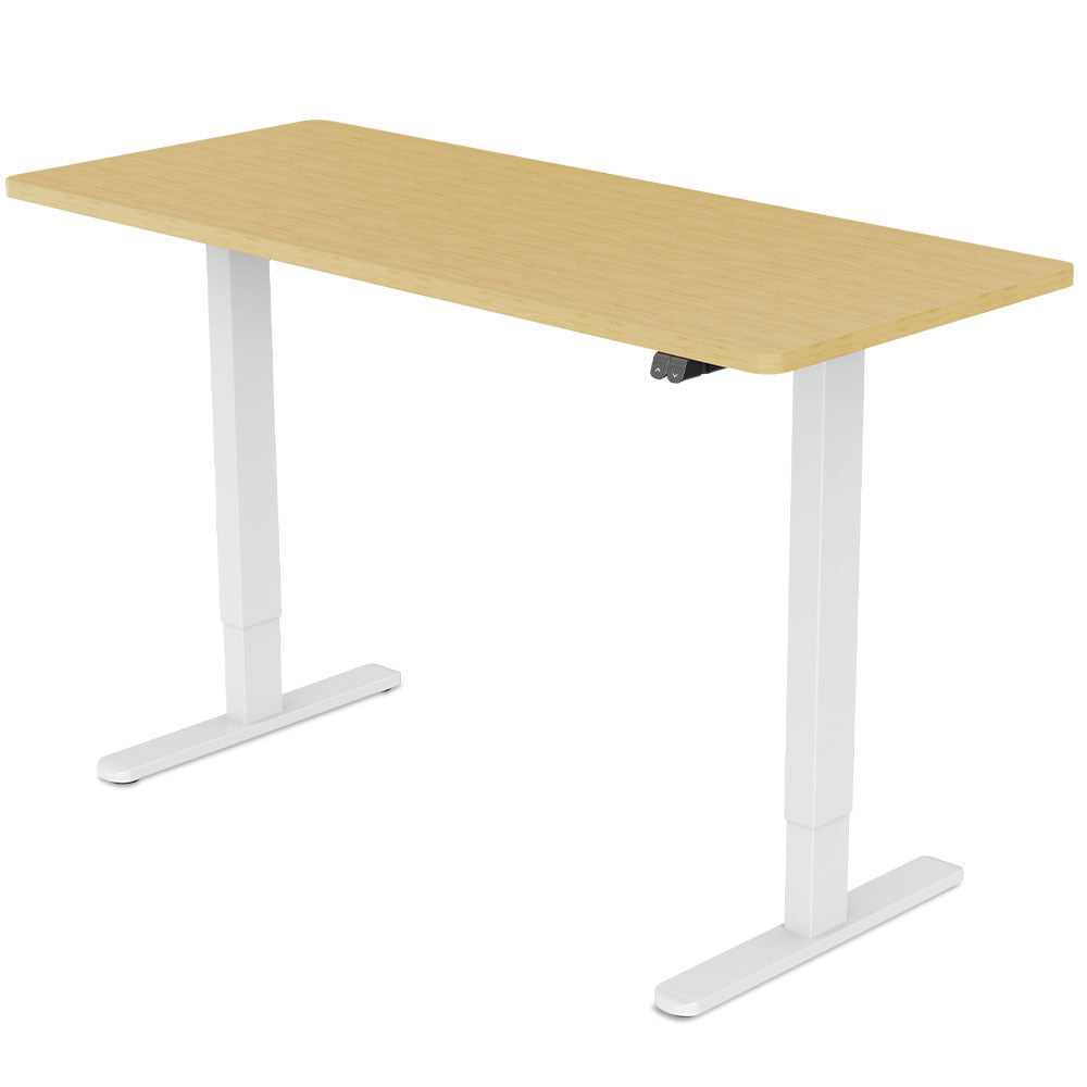Fortia Sit To Stand Up Standing Desk, 140x60cm, 72-118cm Electric Height Adjustable, 70kg Load, White Oak Style/White Frame