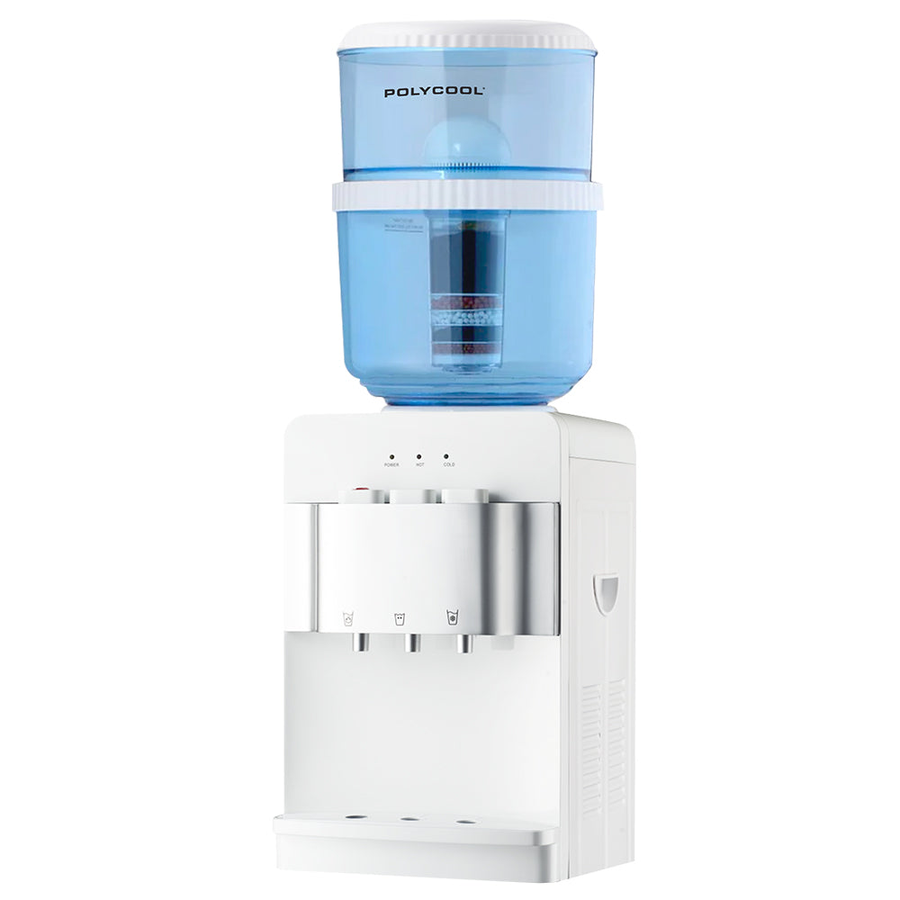 Polycool 22L Benchtop Water Cooler Dispenser, Instant Hot & Cold, with 7 Stage Filter Purifier System, White