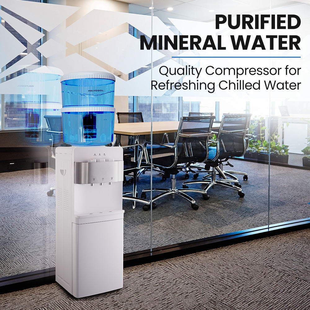 PolyCool 22L Floor Standing Water Cooler Dispenser, Instant Hot & Cold, with 7 Stage Filter Purifier System, White