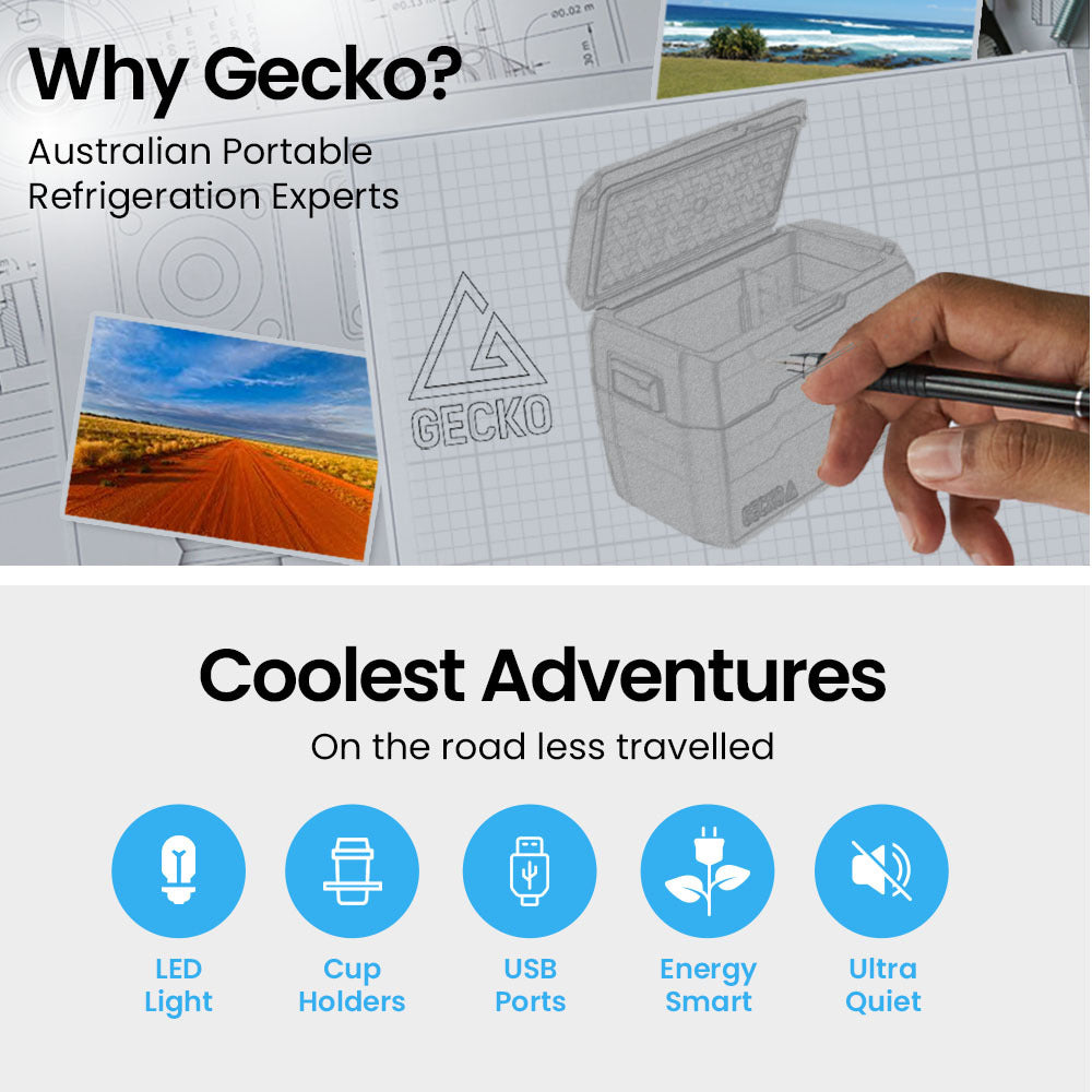 Gecko 55L Portable Fridge Freezer 12V/24V/240V for Camping, Car, Caravan, Boats