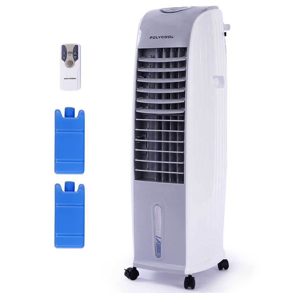 POLYCOOL 8L Portable Evaporative Air Cooler 24 Hour Timer 4 in 1 Cooling Fan, Grey and White