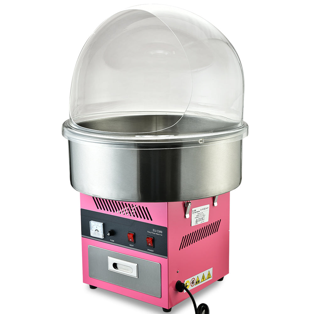 EUROCHEF 1000W Commercial Cotton Candy Machine Fairy Floss Maker with Transparent Shield