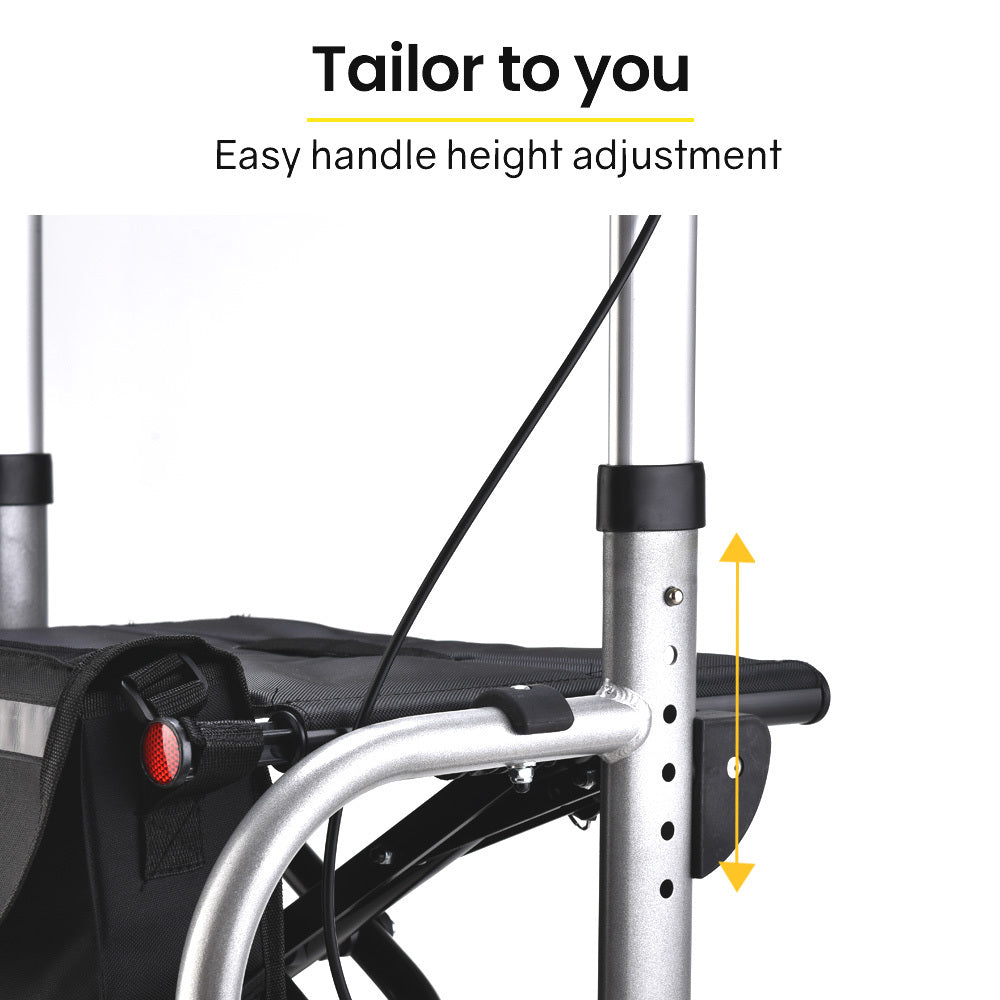 EQUIPMED 2-in-1 Folding Rollator Wheelchair Adjustable Mobility Walker w/ Park Brakes & Bag, Silver