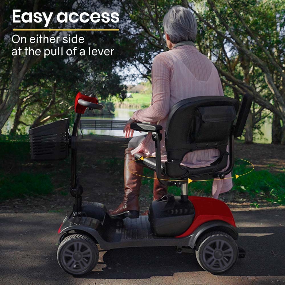 EQUIPMED Electric Mobility Scooter Portable Folding for Elderly Older Adult, SmartRider Black & Red
